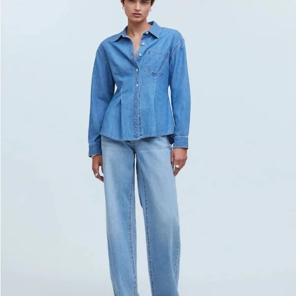 Madewell Chambray Denim Darted Button-Up Long Sleeve Shirt XS - Picture 11 of 11